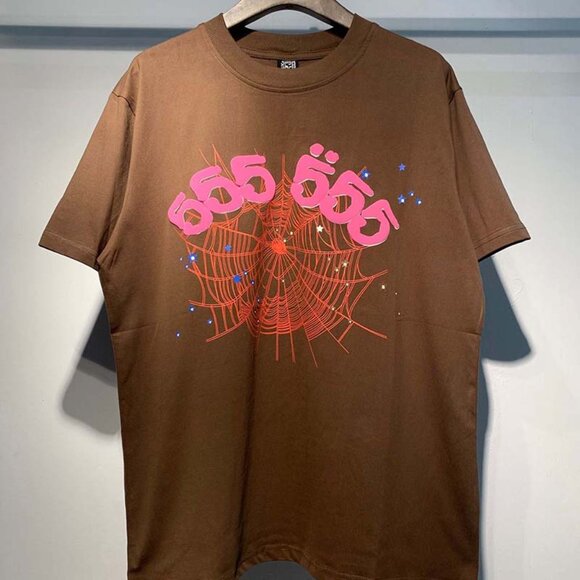 Men's Sp5der Brown Crew Neck Short Sleeve - Picture 1 of 3